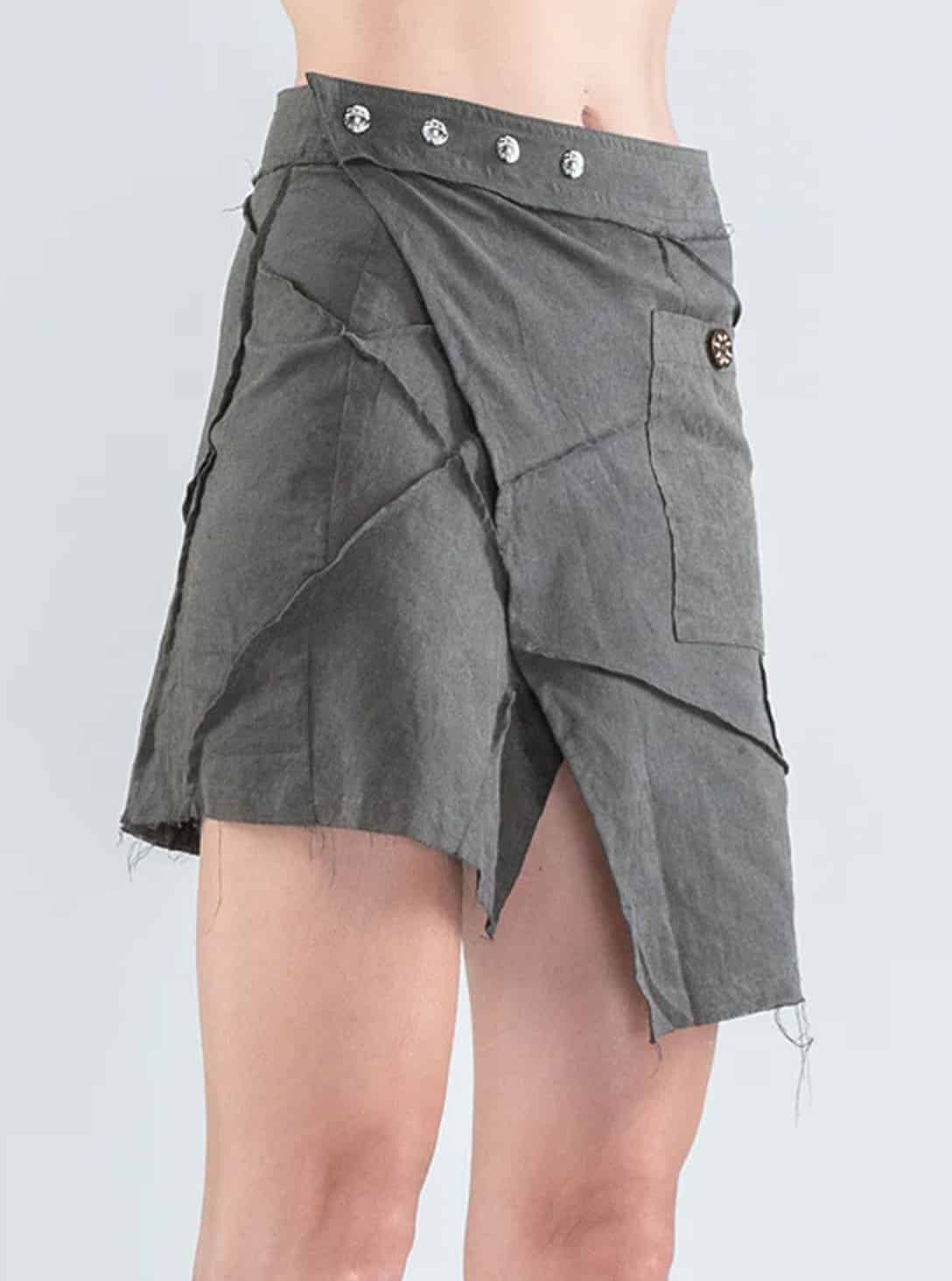 Aoki Wrap Mini Skirt WASH OLIVE_0006_Layer 202 Aoki-WOMEN Wrap Mini Skirt WASH OLIVE - Image 1