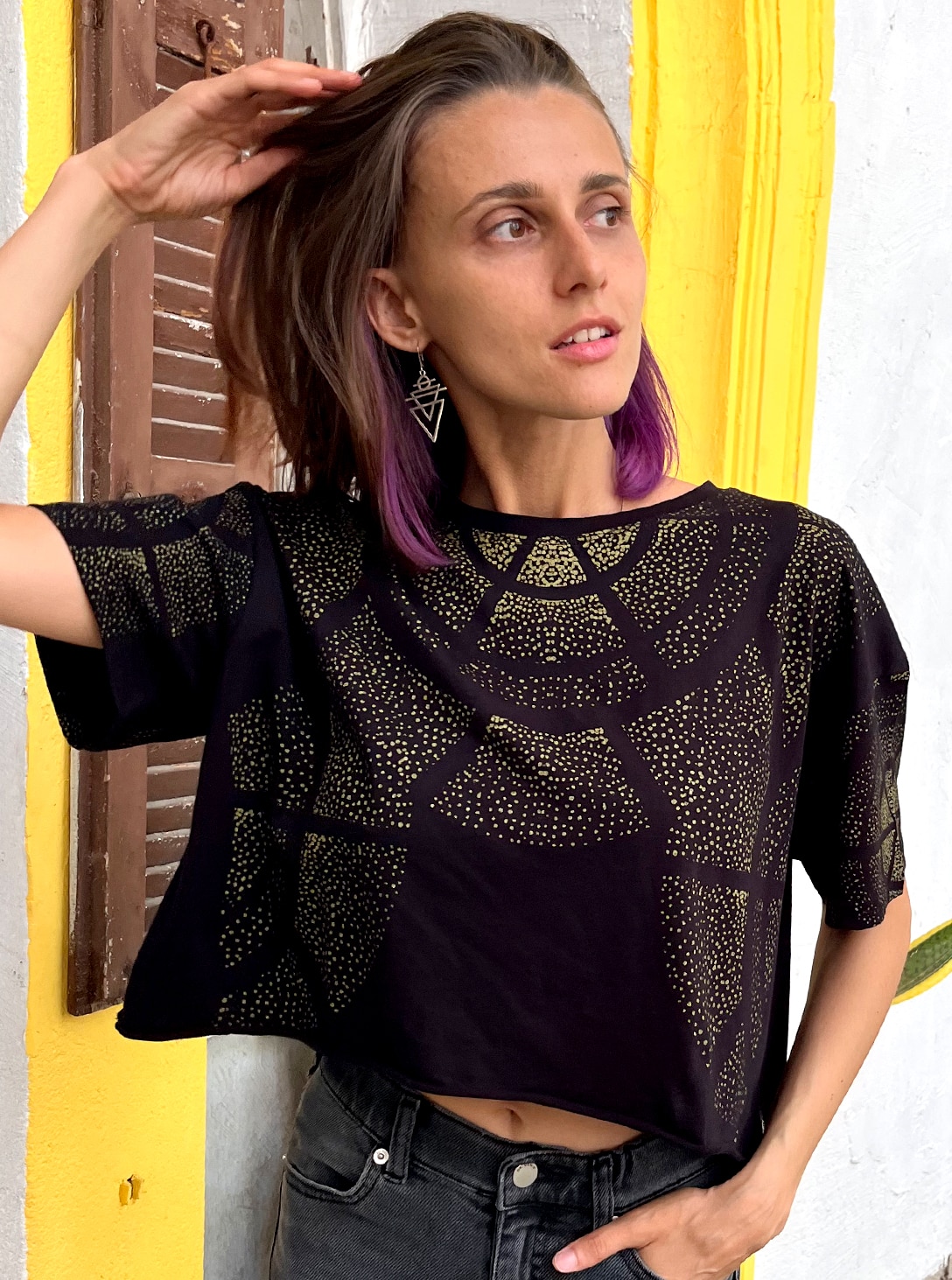 Copy of JPEG image 2 DOTMANDALA CROP TOP BLACK - Image 1