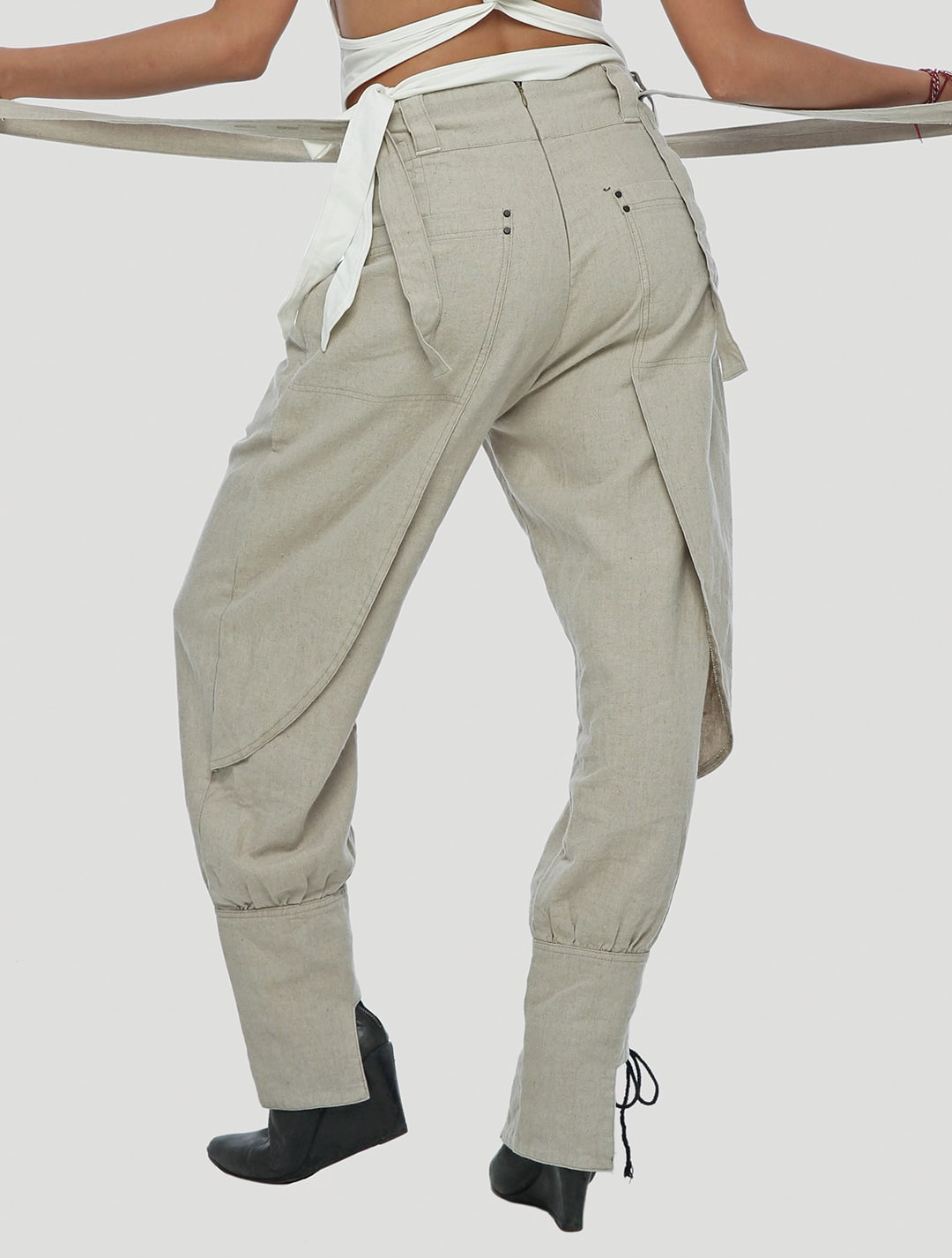 FDP20-Natural-back FREDDY WOMEN PANTS WITH STRAPS NATURAL - Image 1