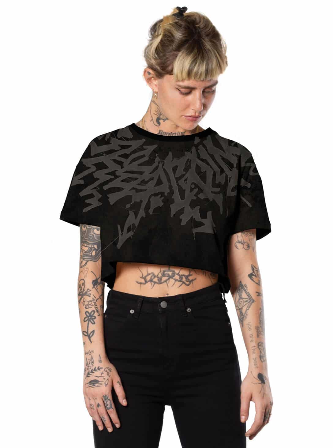 KEEP GOING BLACK TEX_0004_Layer 31 KEEP GOING WOMEN'S CROP BLACK TEX - Image 1