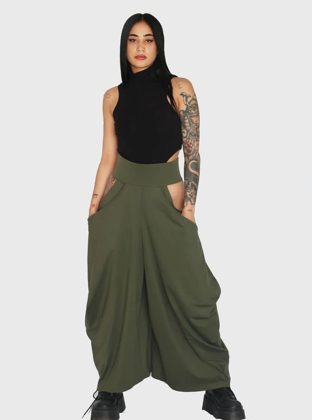 Peekaboo Yoga Pants OLIVE_0001_Layer 151 Peekaboo WOMEN WIDE Yoga Pants OLIVE - Image 1