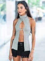 RINGLET OPEN BACK GREY TOP - Image 3