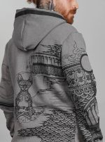 Samurai Cat MEN HOOD Grey MOULINE - Image 2