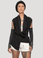 Sorcerer-WOMEN Hooded Wrap Top BLACK - Image 5