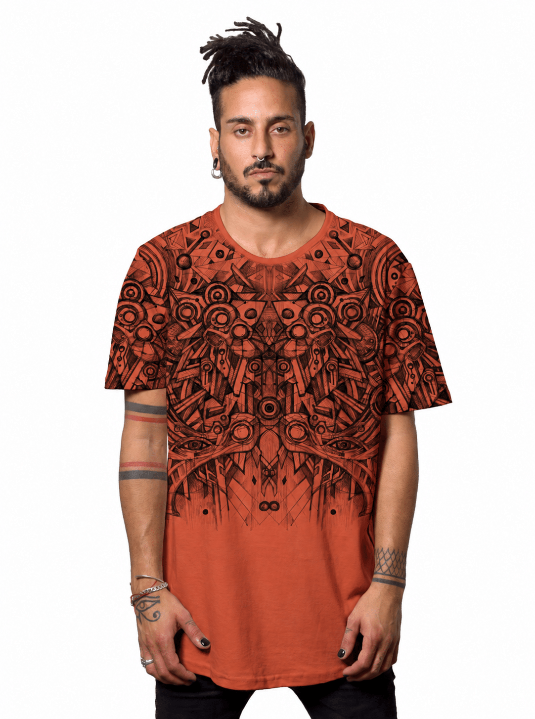 Washed terracotta shirt, black print-2 Nox BRICK - Image 1