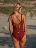 SIDE WOMEN'S SWIMSUIT-FULL BODY Terracotta - Image 2