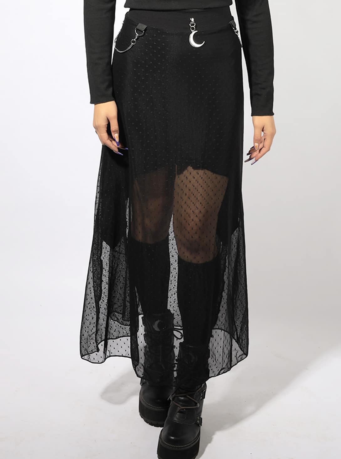 BLACK-DOTS-3-1.jpg MOON WOMEN'S SKIRT- BLACK DOTS - Image 1