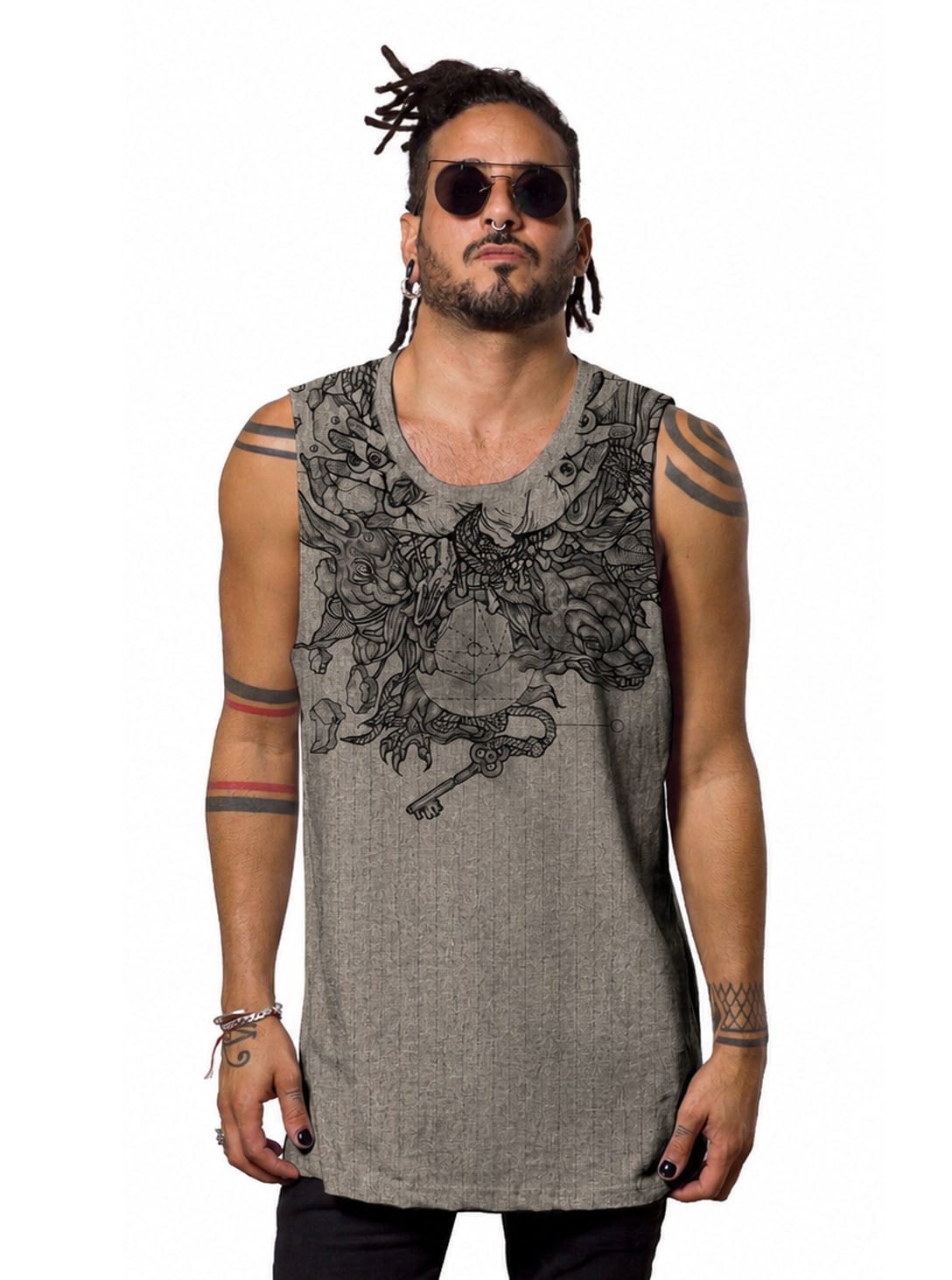 KEY-DRAGON-WASH-GREY-1.jpg Key Dragon MEN'S Tank Top WASH Grey - Image 1