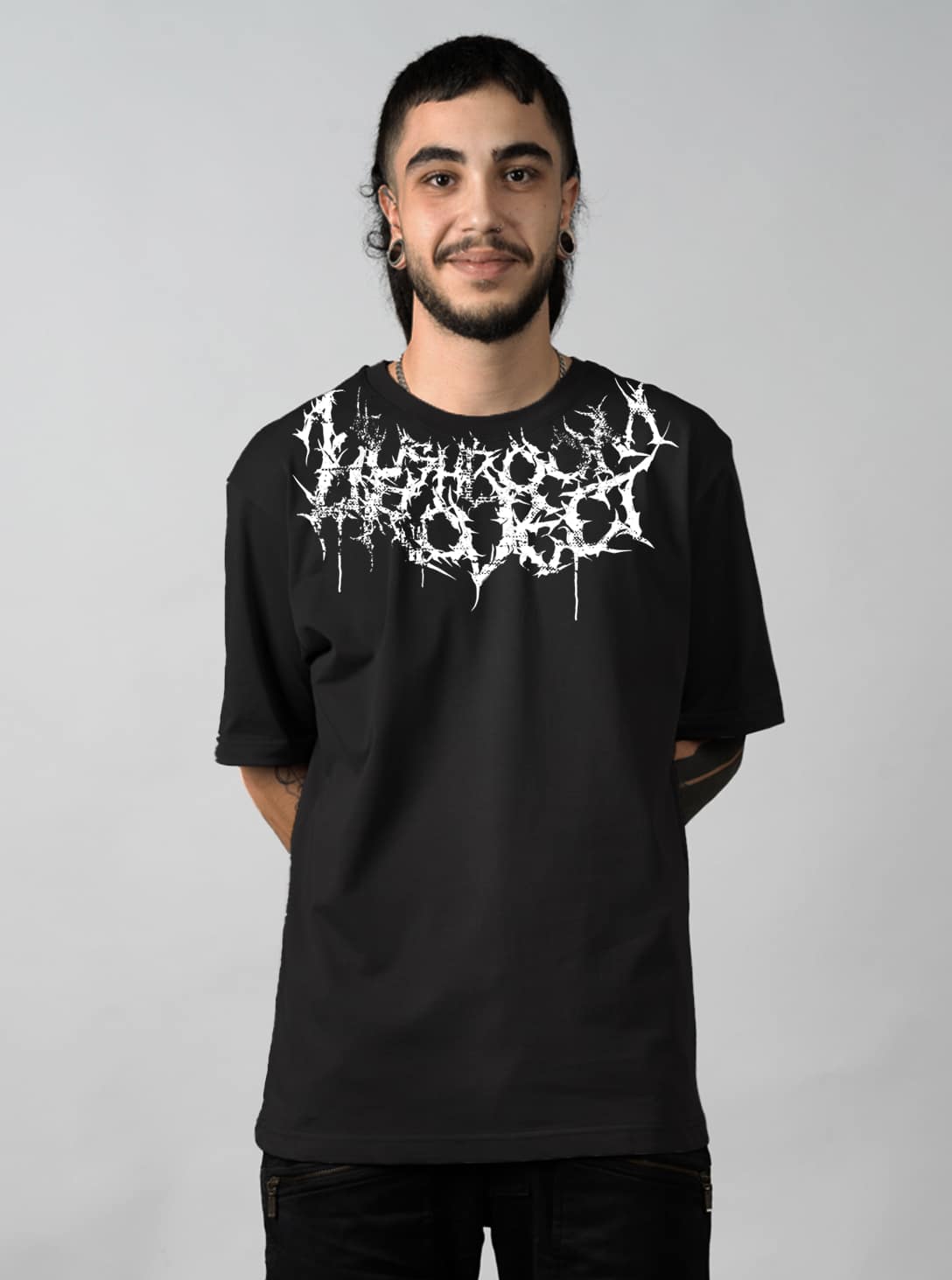 MUSHROOM-BLACK-OMER-FRONT.jpg MUSHROOM PROJECT MEN OVERSIZE T-SHIRT BLACK - Image 1