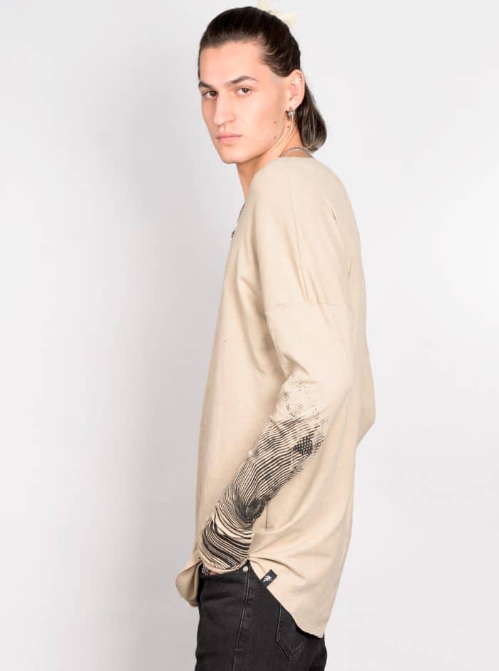 Okinami MEN'S LONG SHIRT Beige - Image 5