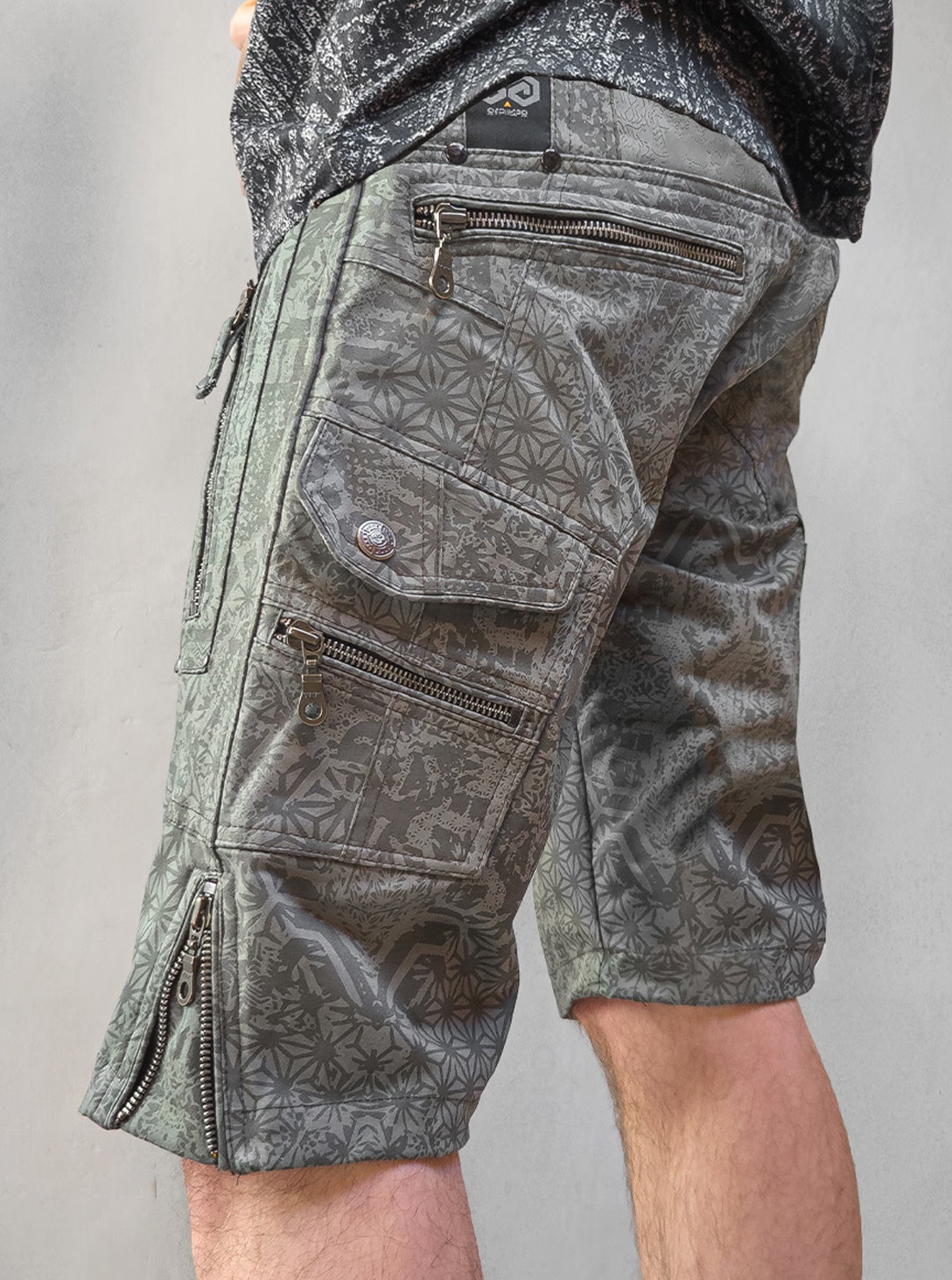 PSYKEE SHORTS LIGHT OLIVE_0003_Layer 8.jpg Printed Cargo Shorts Psykee Stars Light Olive - Image 1