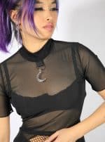 POLLY WOMEN SHORT SHIRT-BLACK NET