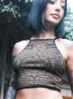 Annu Black Women's Crop Top – women's psychedelic top for rave outfits | Plazmalab