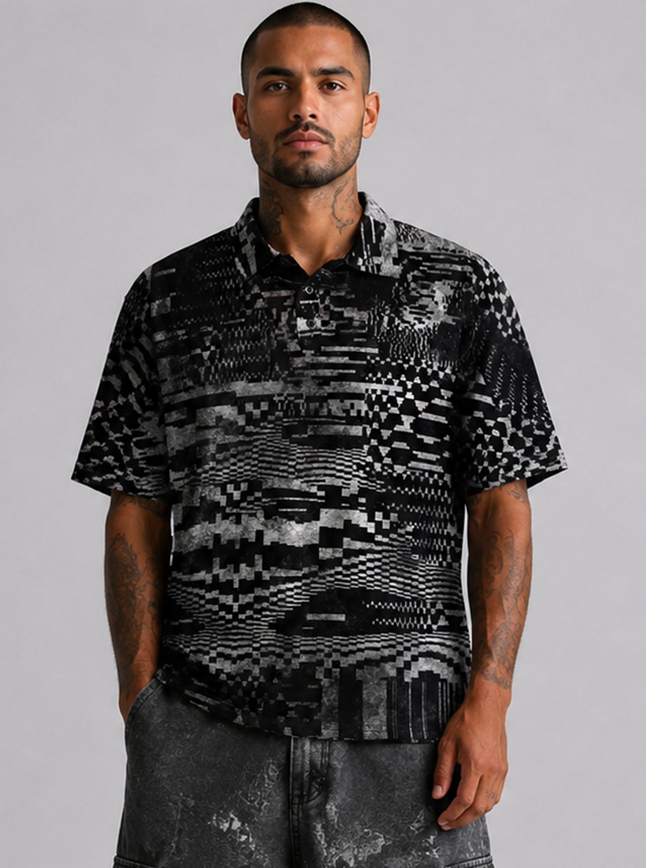 Glitch-Grid-POLO-2 Glitch Grid Men POLO Shirt - Image 1